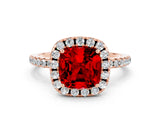 Rose gold Cushion Cut Halo Round Diamond Pavé Band Four-Prong Ring