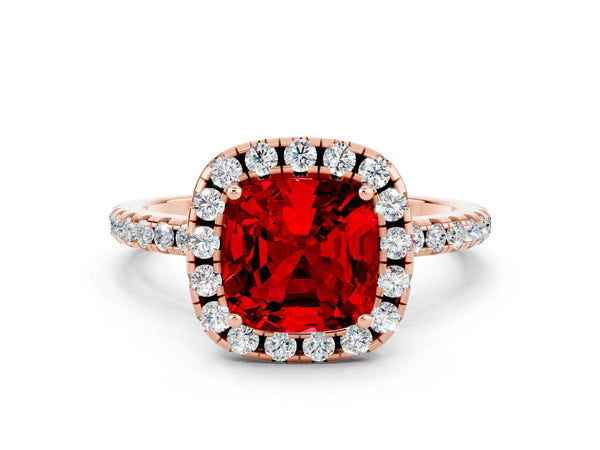 Rose gold Cushion Cut Halo Round Diamond Pavé Band Four-Prong Ring