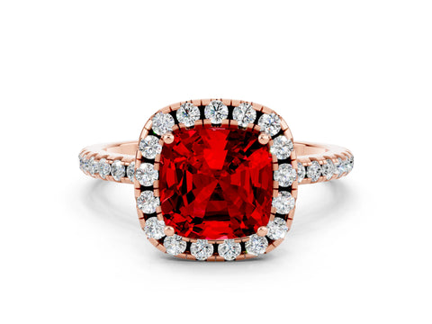 Rose gold Cushion Cut Halo Round Diamond Pavé Band Four-Prong Ring