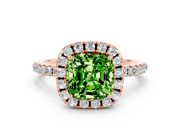 Rose gold Cushion Cut Halo Round Diamond Pavé Band Four-Prong Ring