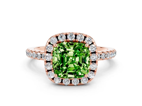 Rose gold Cushion Cut Halo Round Diamond Pavé Band Four-Prong Ring