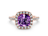 Rose gold Cushion Cut Halo Round Diamond Pavé Band Four-Prong Ring