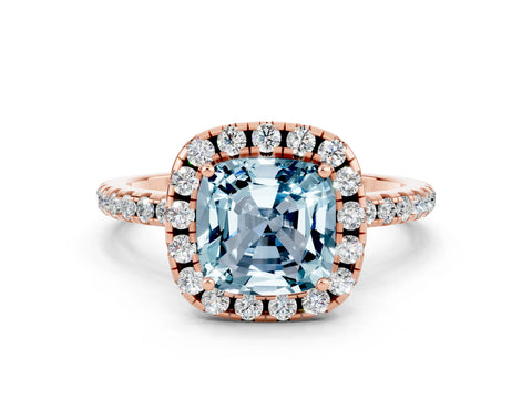 Rose gold Cushion Cut Halo Round Diamond Pavé Band Four-Prong Ring