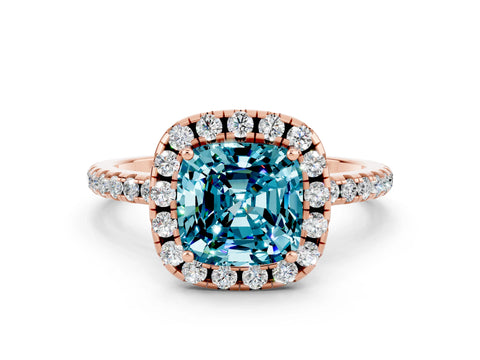 Rose gold Cushion Cut Halo Round Diamond Pavé Band Four-Prong Ring
