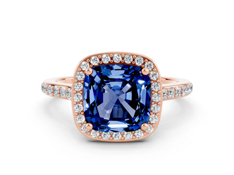 Rose gold Cushion Cut Halo Round Diamond Pavé Band with Four-Prong Setting