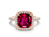 Rose gold Cushion Cut Halo Round Diamond Pavé Band with Four-Prong Setting