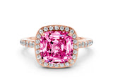 Rose gold Cushion Cut Halo Round Diamond Pavé Band with Four-Prong Setting