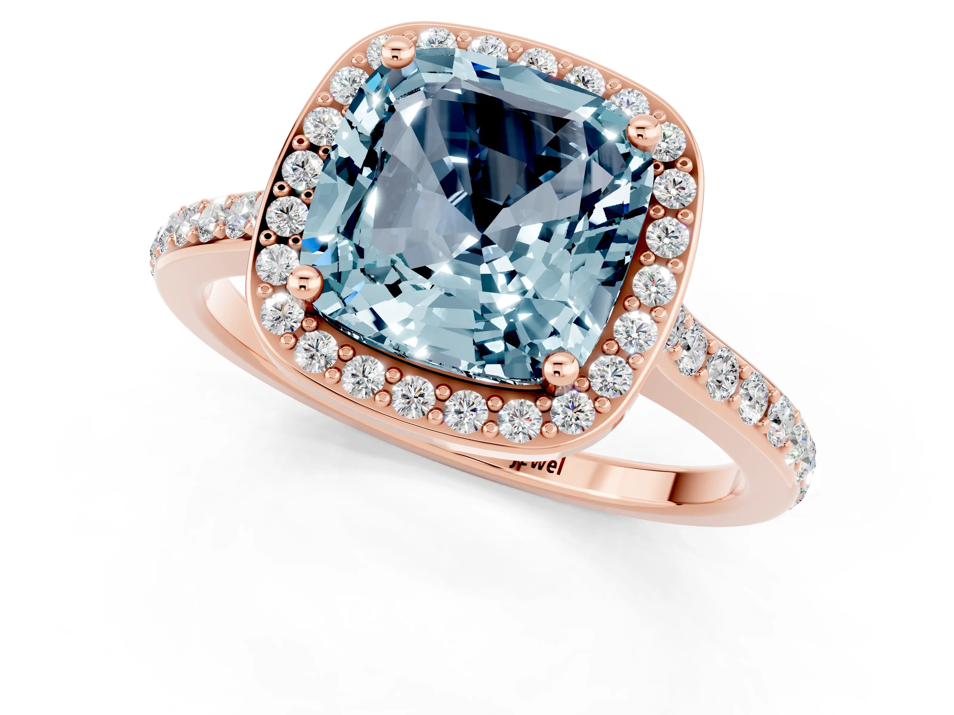 Rose gold Cushion Cut Halo Round Diamond Pavé Band with Four-Prong Setting_1