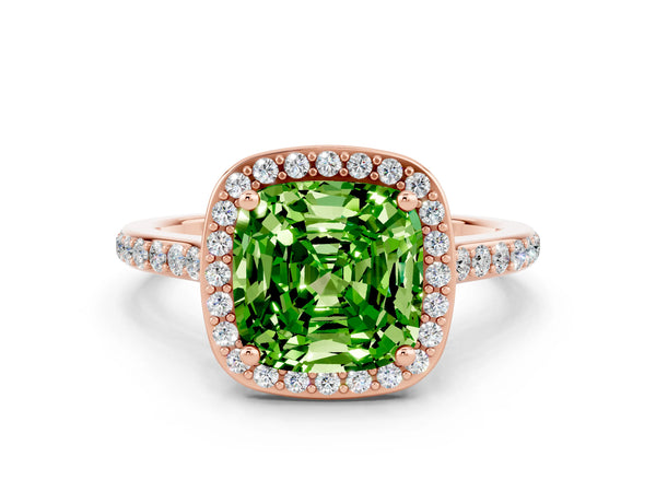 Rose gold Cushion Cut Halo Round Diamond Pavé Band with Four-Prong Setting