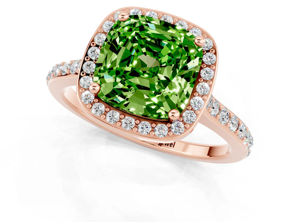 Rose gold Cushion Cut Halo Round Diamond Pavé Band with Four-Prong Setting