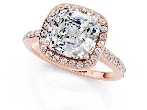 Rose gold Cushion Cut Halo Round Diamond Pavé Band with Four-Prong Setting_1