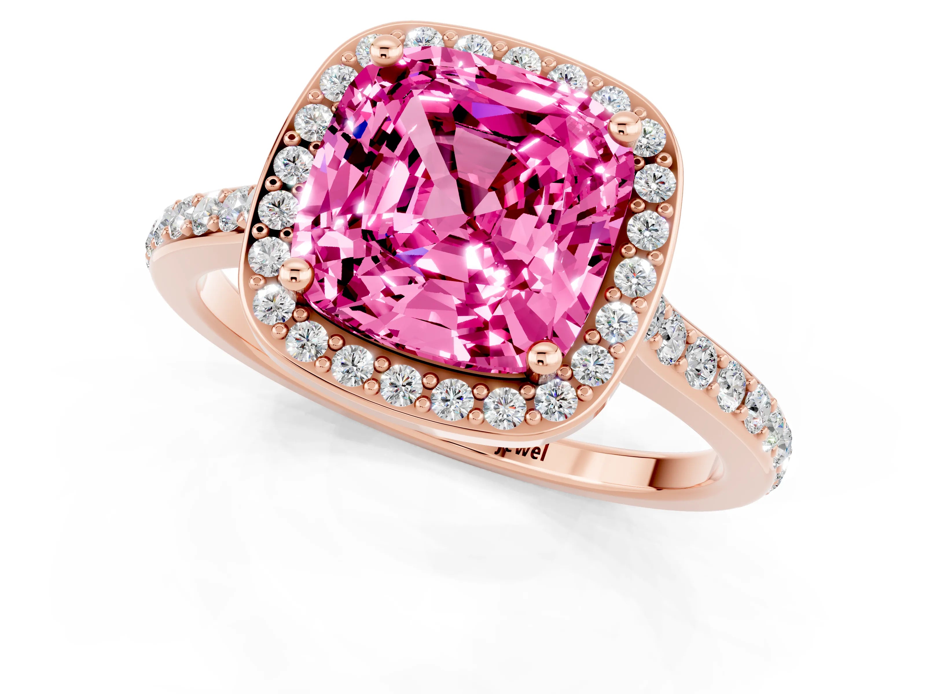 Rose gold Cushion Cut Halo Round Diamond Pavé Band with Four-Prong Setting_1