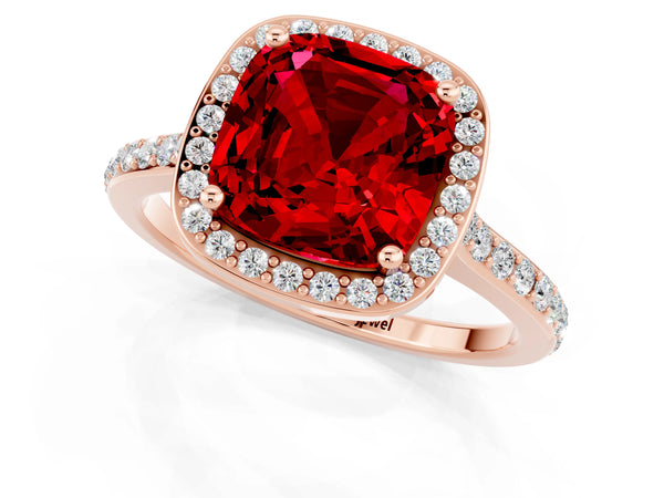 Rose gold Cushion Cut Halo Round Diamond Pavé Band with Four-Prong Setting