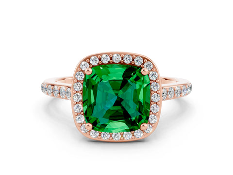 Rose gold Cushion Cut Halo Round Diamond Pavé Band with Four-Prong Setting