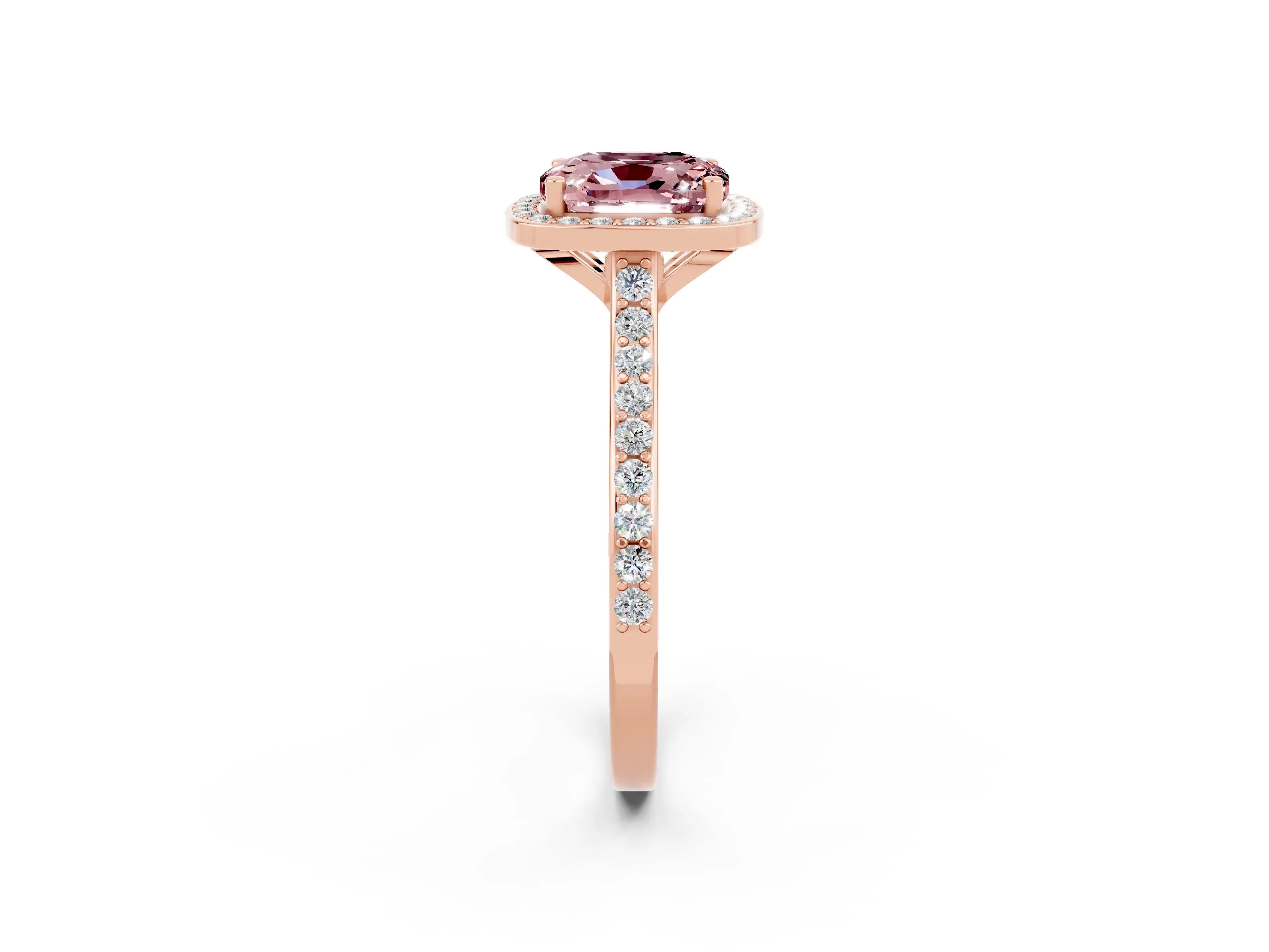Rose gold Cushion Cut Halo Round Diamond Pavé Band with Four-Prong Setting_2