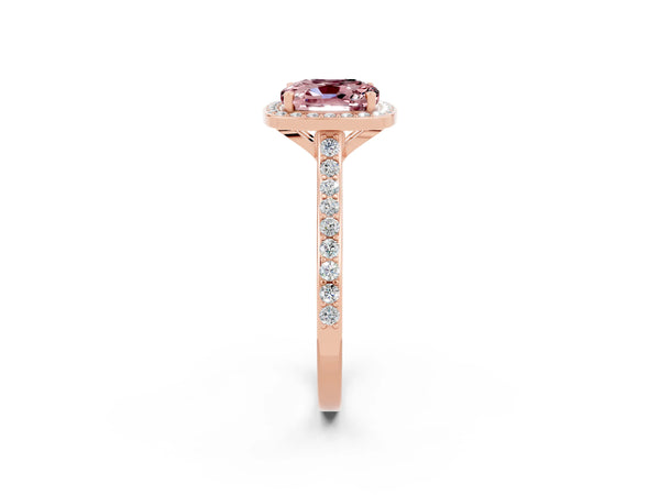 Rose gold Cushion Cut Halo Round Diamond Pavé Band with Four-Prong Setting