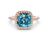Rose gold Cushion Cut Halo Round Diamond Pavé Band with Four-Prong Setting