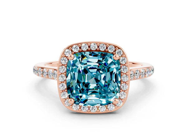 Rose gold Cushion Cut Halo Round Diamond Pavé Band with Four-Prong Setting