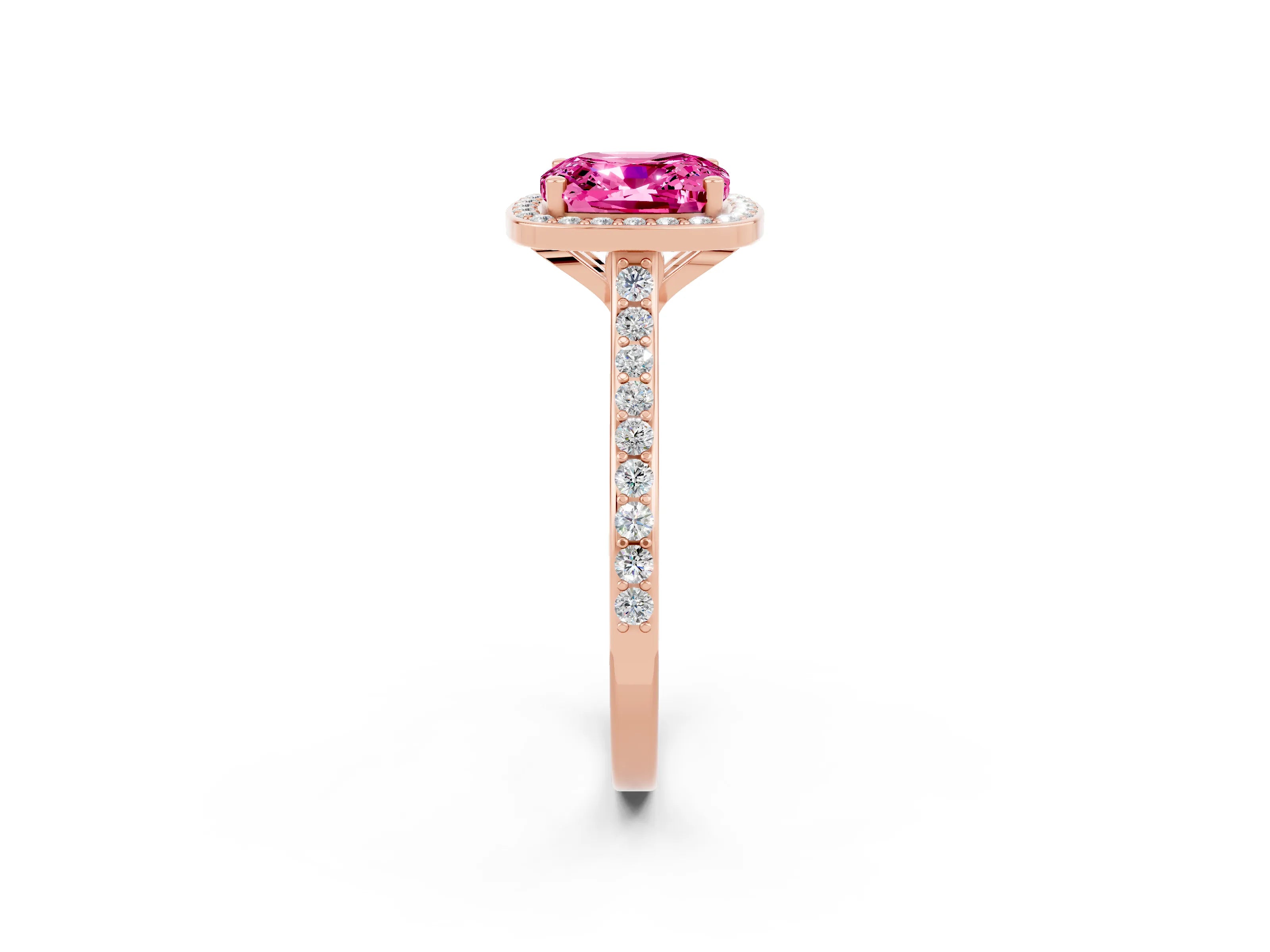 Rose gold Cushion Cut Halo Round Diamond Pavé Band with Four-Prong Setting_2