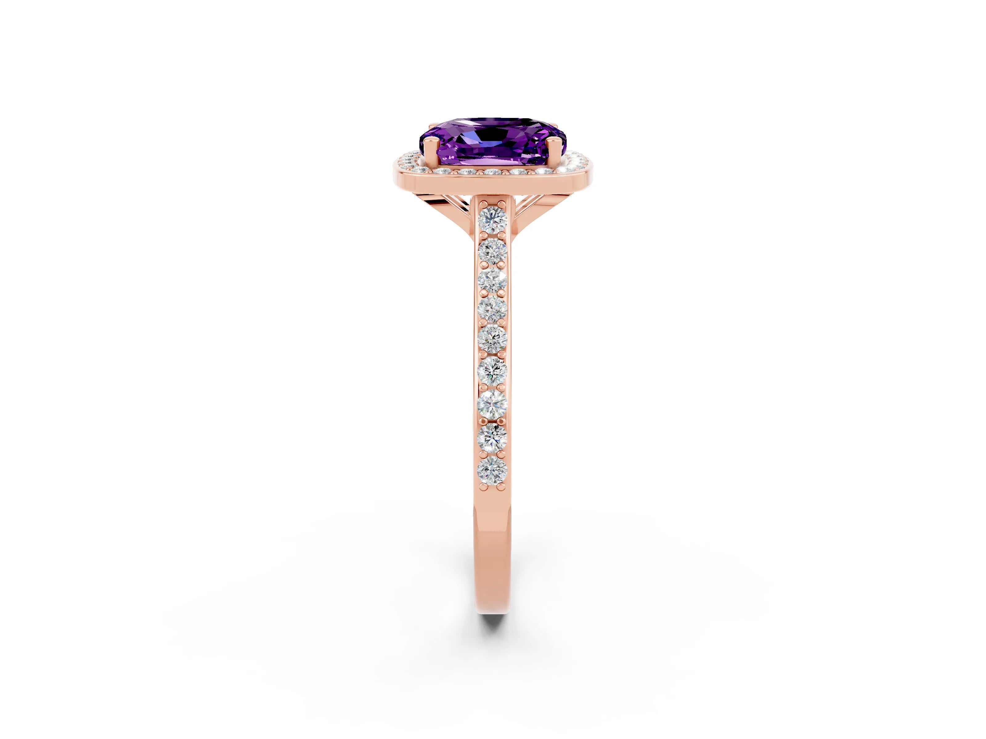 Rose gold Cushion Cut Halo Round Diamond Pavé Band with Four-Prong Setting_2