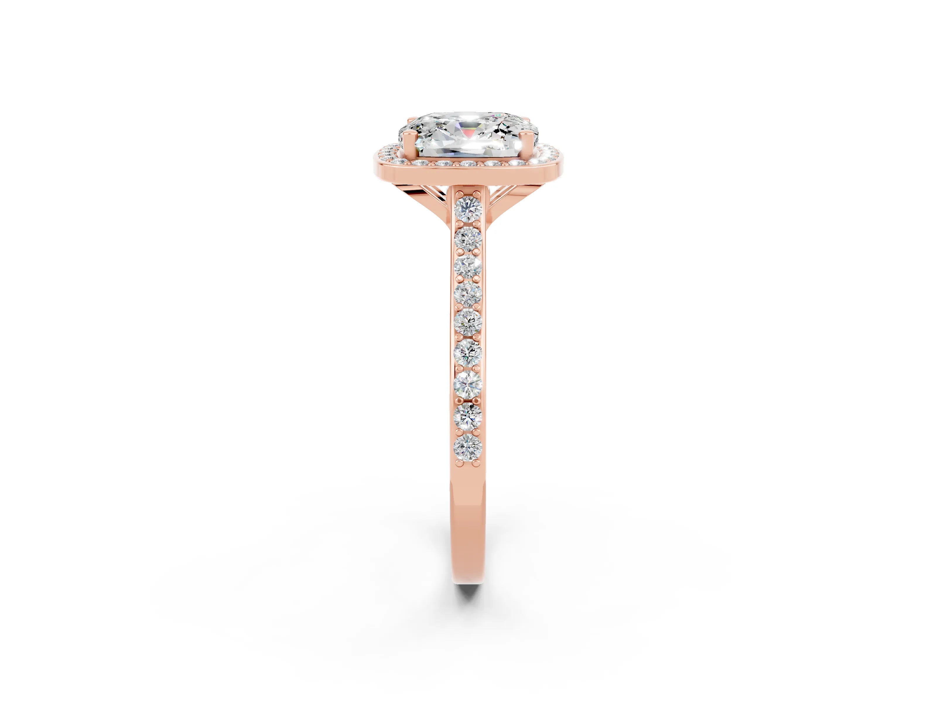 Rose gold Cushion Cut Halo Round Diamond Pavé Band with Four-Prong Setting_2