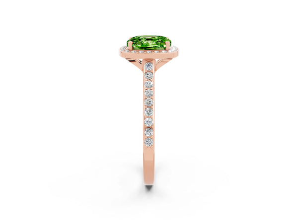 Rose gold Cushion Cut Halo Round Diamond Pavé Band with Four-Prong Setting