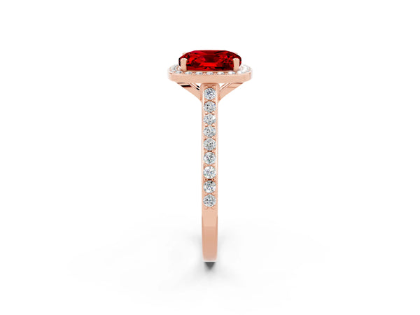 Rose gold Cushion Cut Halo Round Diamond Pavé Band with Four-Prong Setting