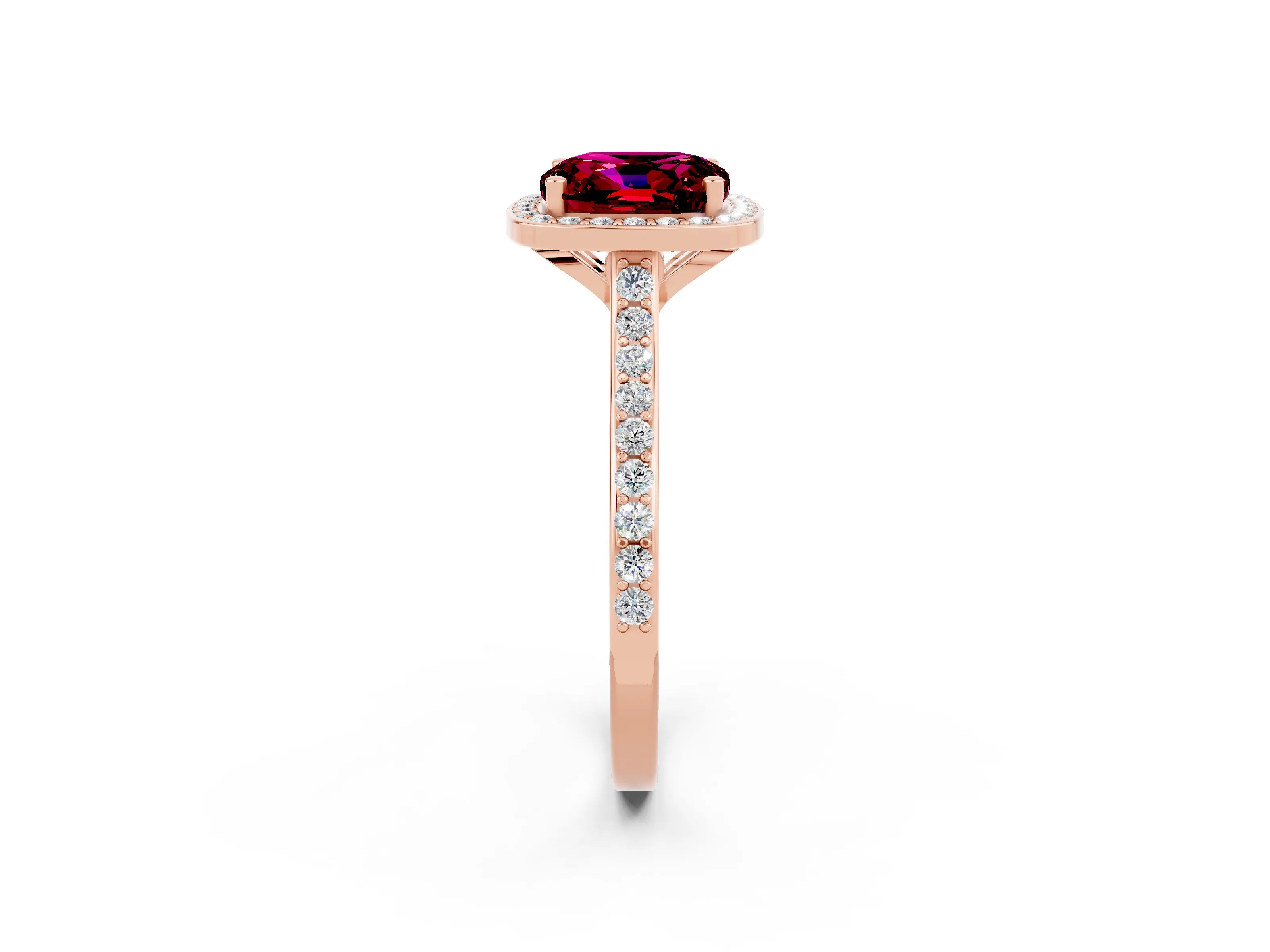 Rose gold Cushion Cut Halo Round Diamond Pavé Band with Four-Prong Setting_2
