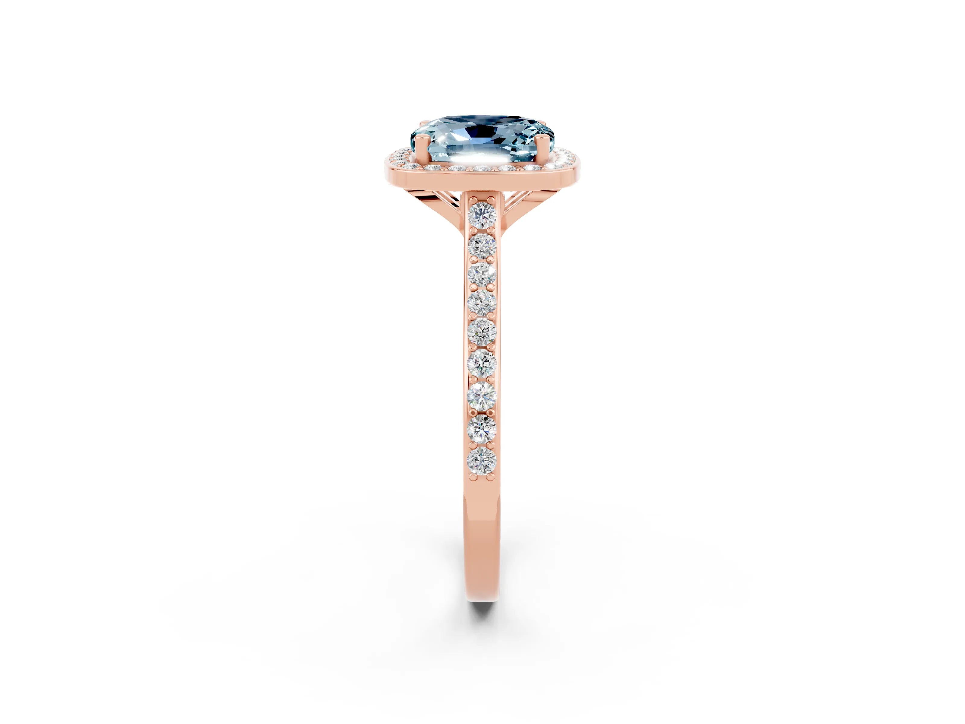 Rose gold Cushion Cut Halo Round Diamond Pavé Band with Four-Prong Setting_2