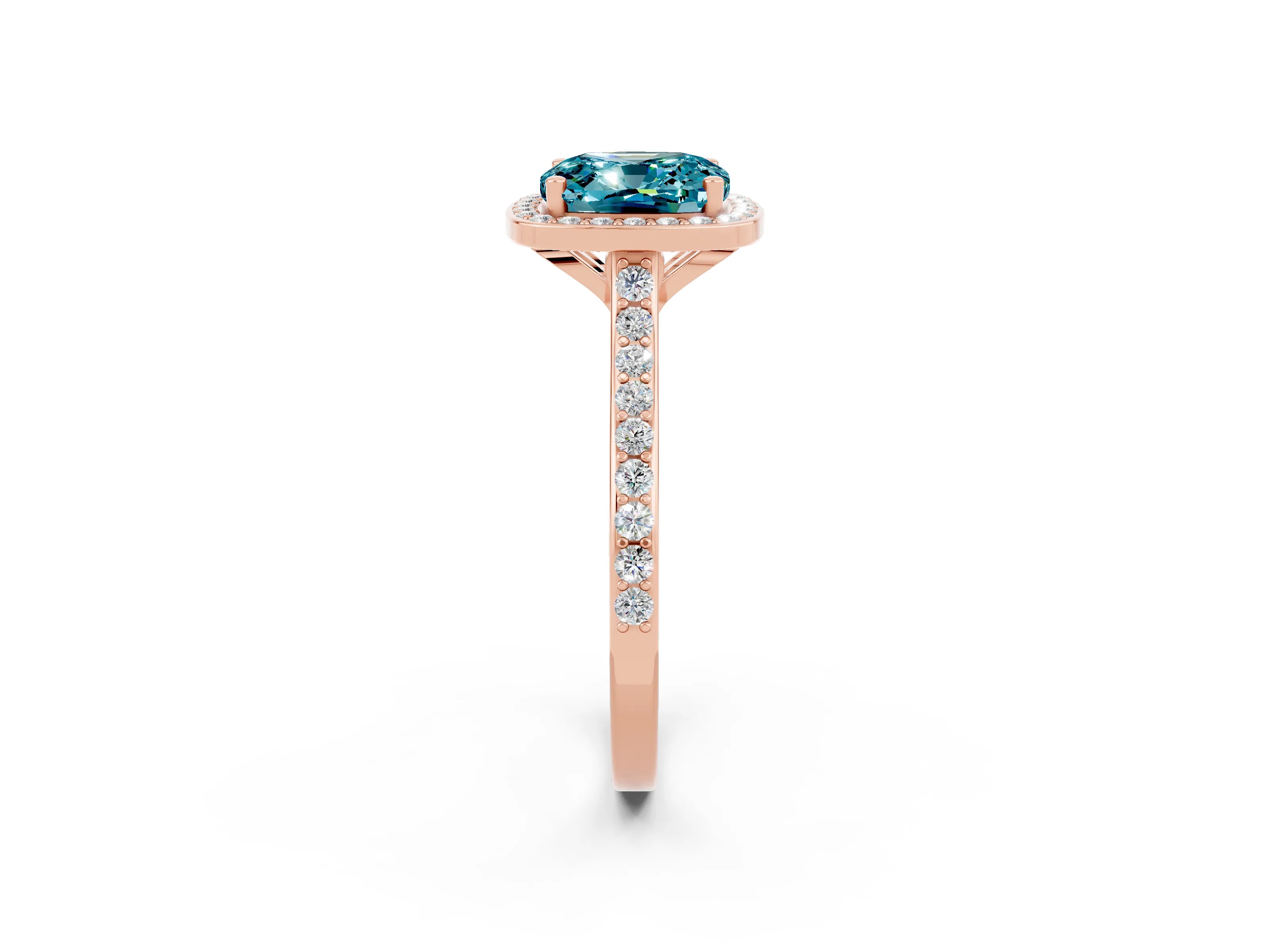 Rose gold Cushion Cut Halo Round Diamond Pavé Band with Four-Prong Setting_2