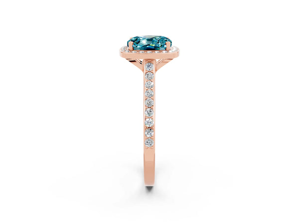 Rose gold Cushion Cut Halo Round Diamond Pavé Band with Four-Prong Setting