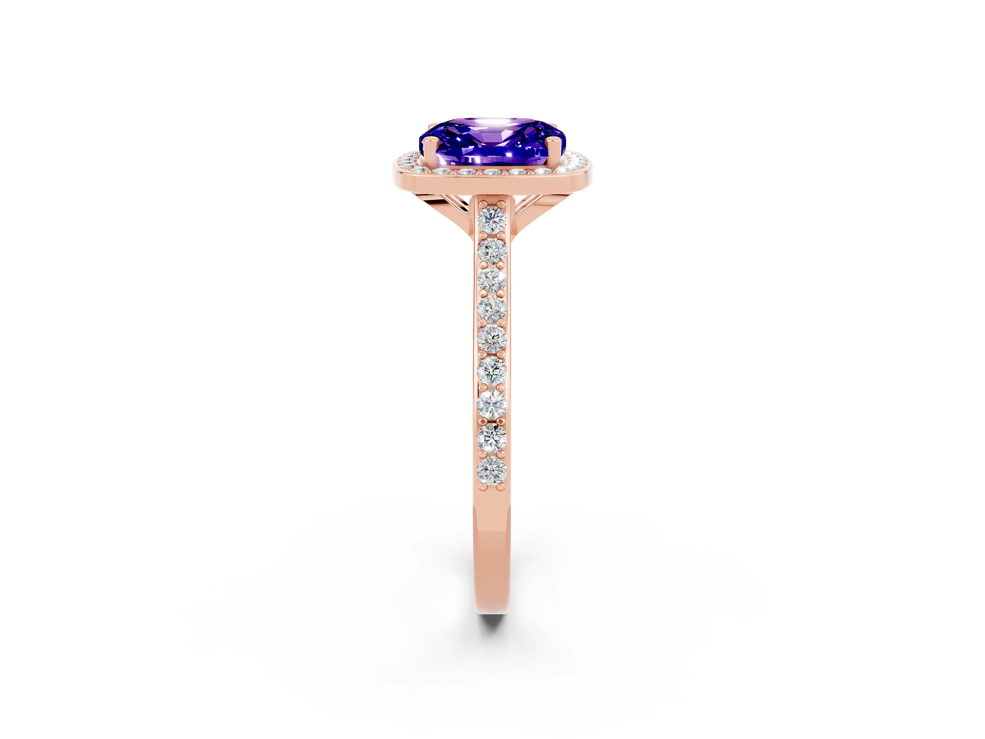 Rose gold Cushion Cut Halo Round Diamond Pavé Band with Four-Prong Setting_2