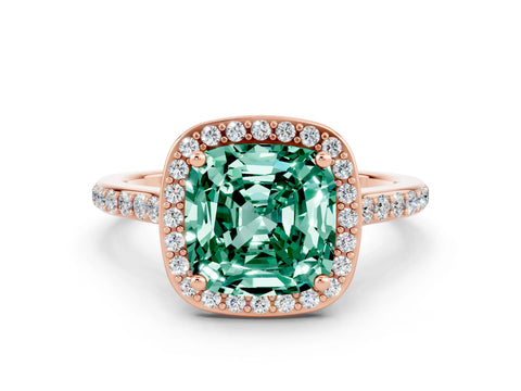 Rose gold Cushion Cut Halo Round Diamond Pavé Band with Four-Prong Setting