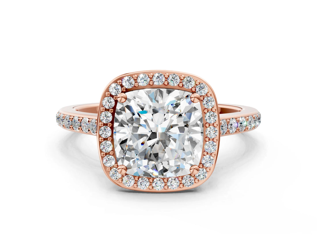 Rose gold Cushion Cut Halo Round Diamond Pavé Band with Four-Prong Setting_3