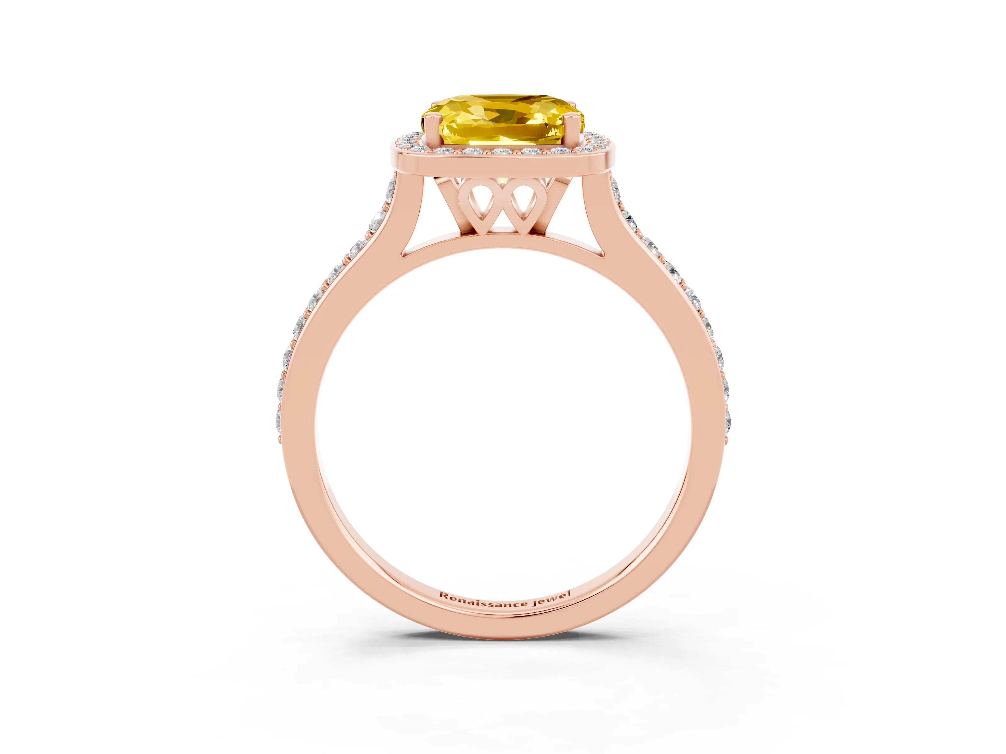 Rose gold Cushion Cut Halo Round Diamond Pavé Band with Four-Prong Setting_3