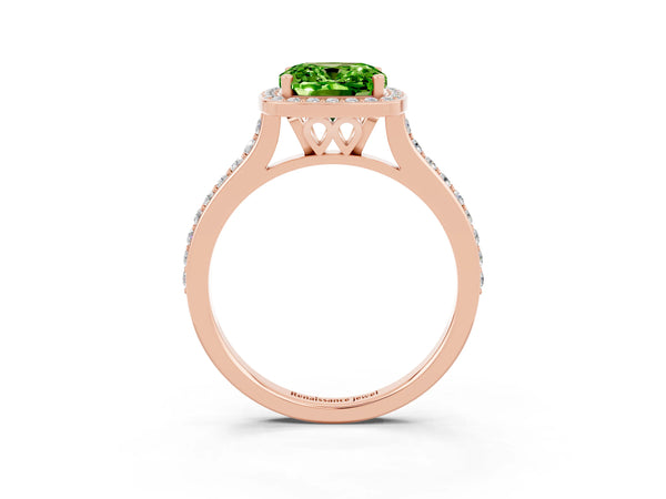 Rose gold Cushion Cut Halo Round Diamond Pavé Band with Four-Prong Setting
