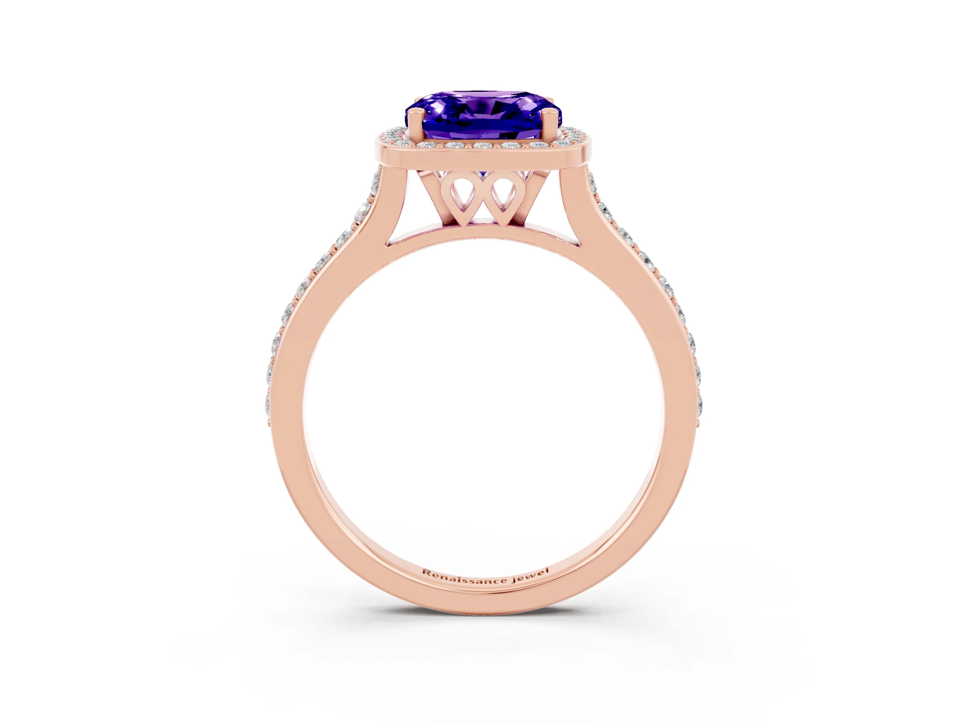 Rose gold Cushion Cut Halo Round Diamond Pavé Band with Four-Prong Setting_3