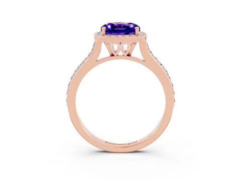 Rose gold Cushion Cut Halo Round Diamond Pavé Band with Four-Prong Setting_3