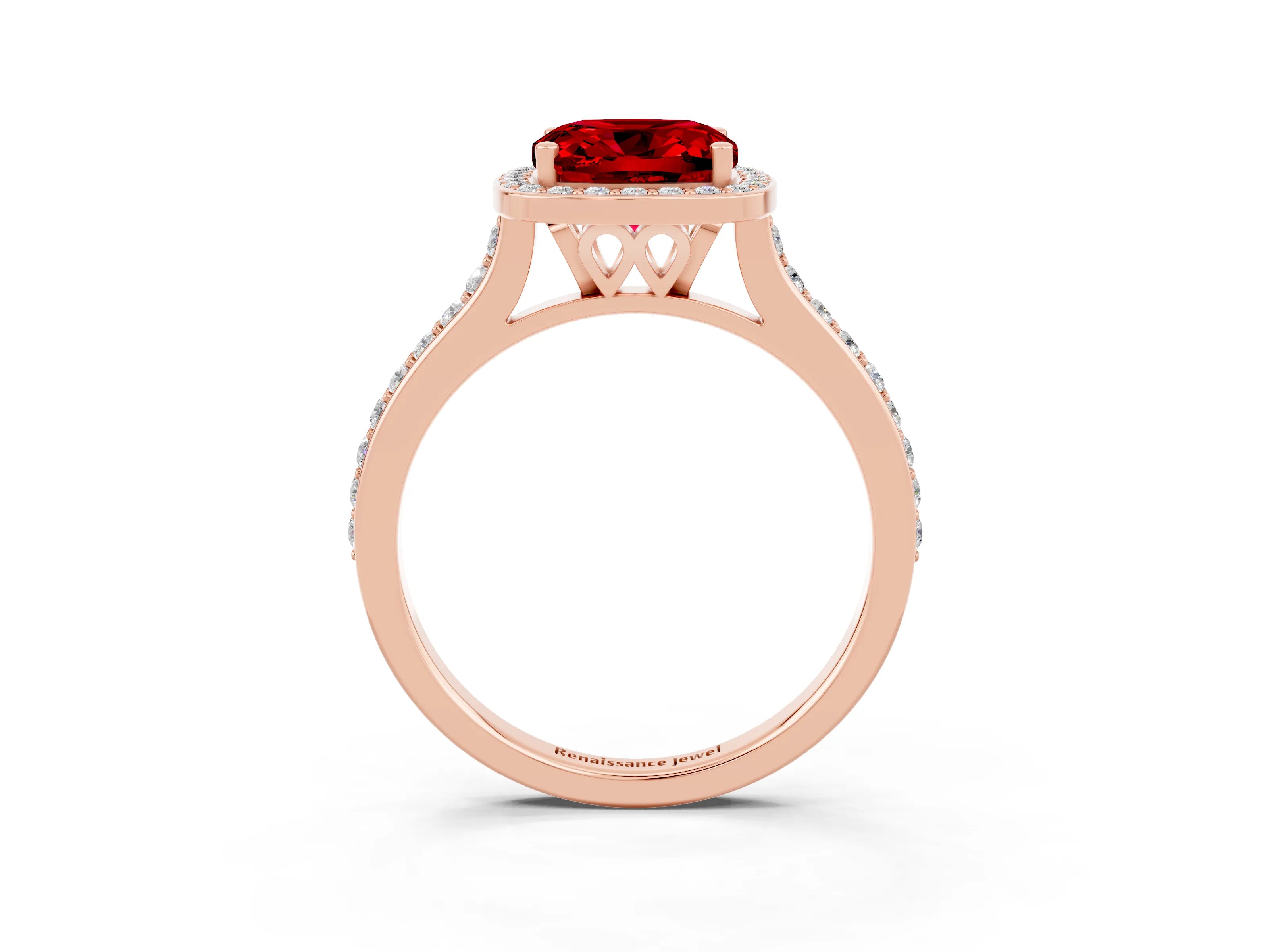 Rose gold Cushion Cut Halo Round Diamond Pavé Band with Four-Prong Setting_3