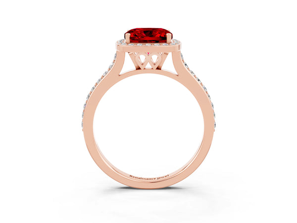 Rose gold Cushion Cut Halo Round Diamond Pavé Band with Four-Prong Setting