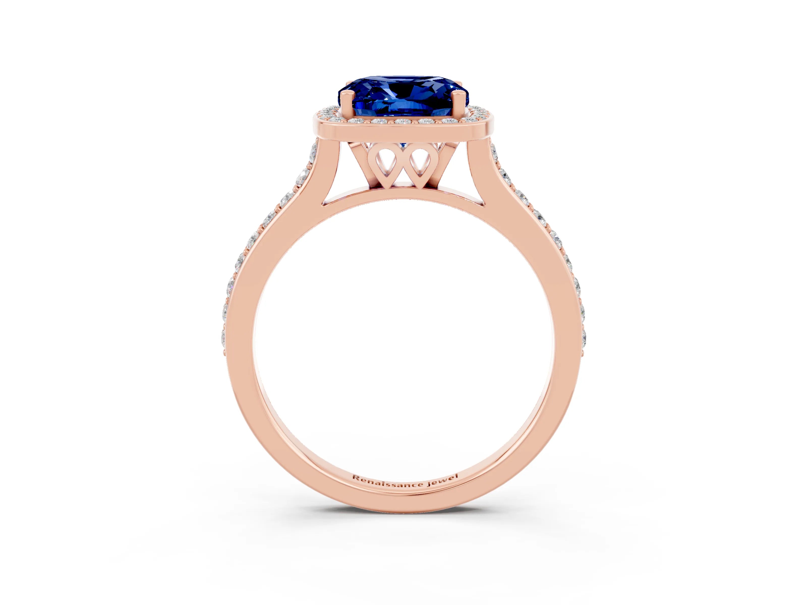 Rose gold Cushion Cut Halo Round Diamond Pavé Band with Four-Prong Setting_3