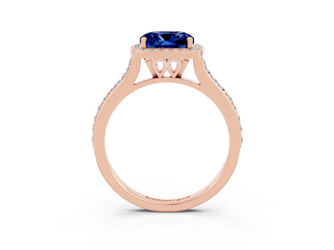 Rose gold Cushion Cut Halo Round Diamond Pavé Band with Four-Prong Setting_3