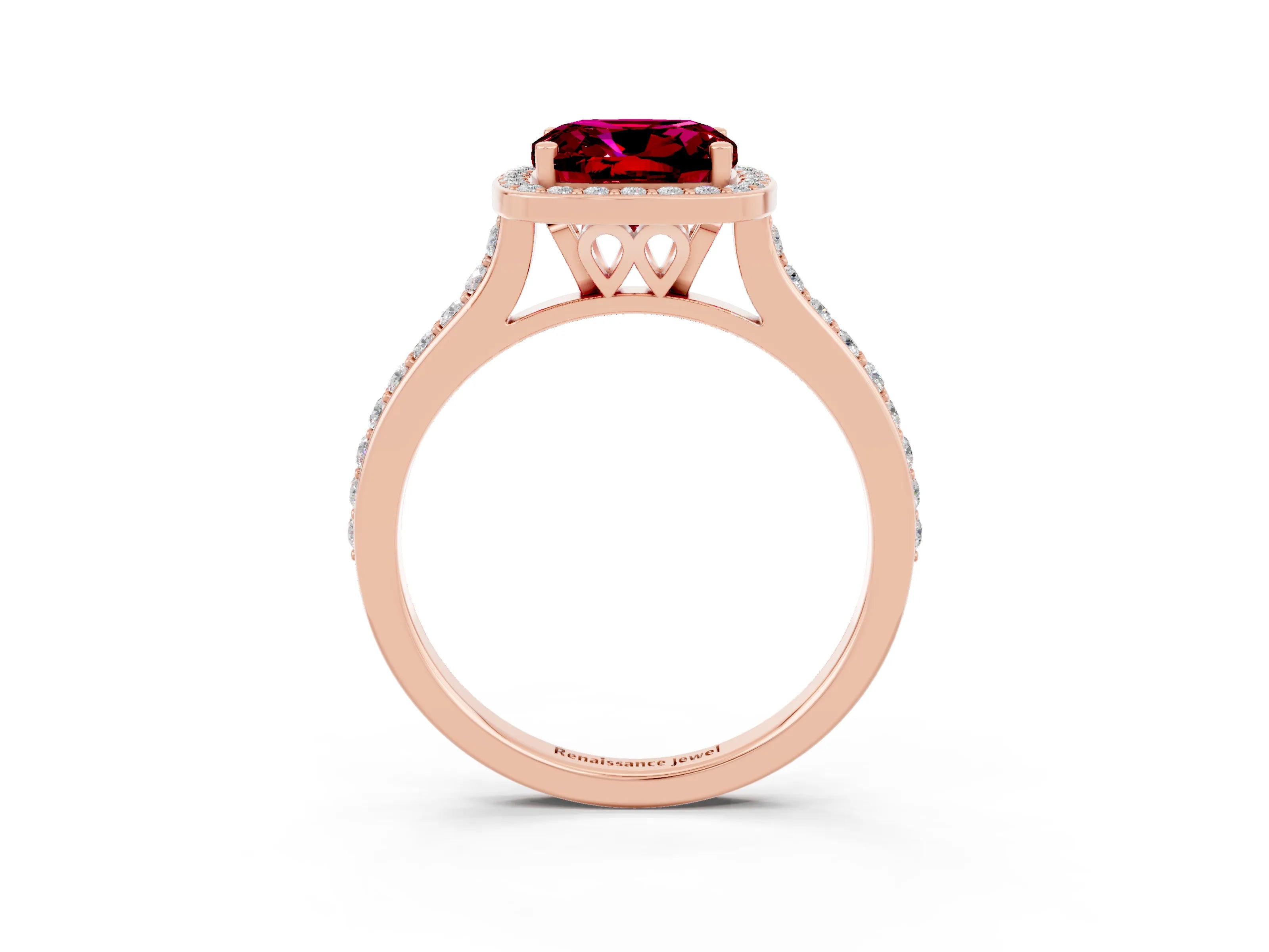 Rose gold Cushion Cut Halo Round Diamond Pavé Band with Four-Prong Setting_3