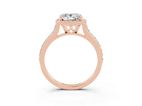 Rose gold Cushion Cut Halo Round Diamond Pavé Band with Four-Prong Setting_3