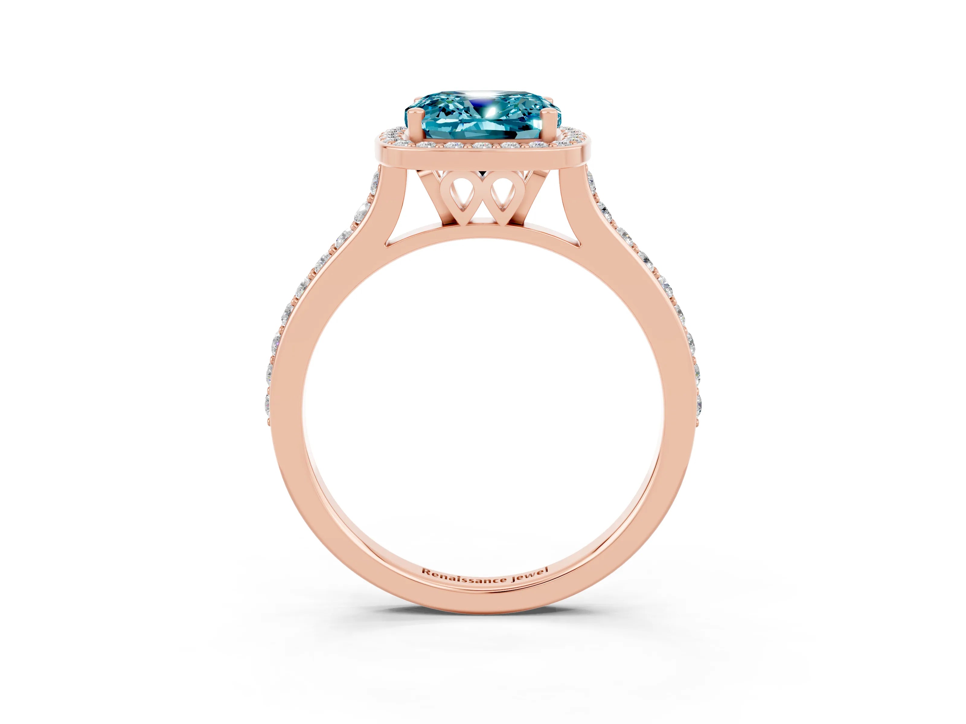 Rose gold Cushion Cut Halo Round Diamond Pavé Band with Four-Prong Setting_3