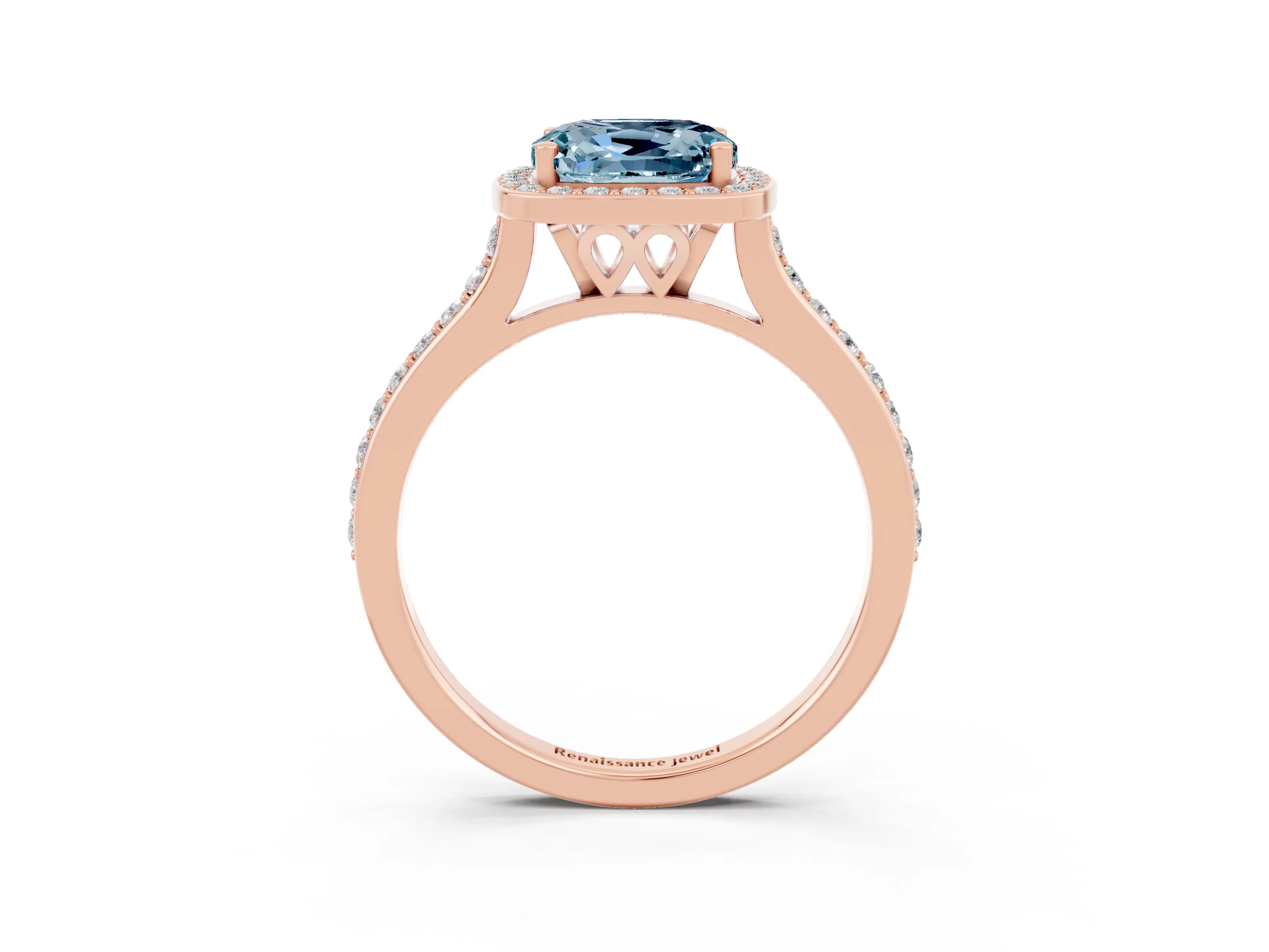 Rose gold Cushion Cut Halo Round Diamond Pavé Band with Four-Prong Setting_3