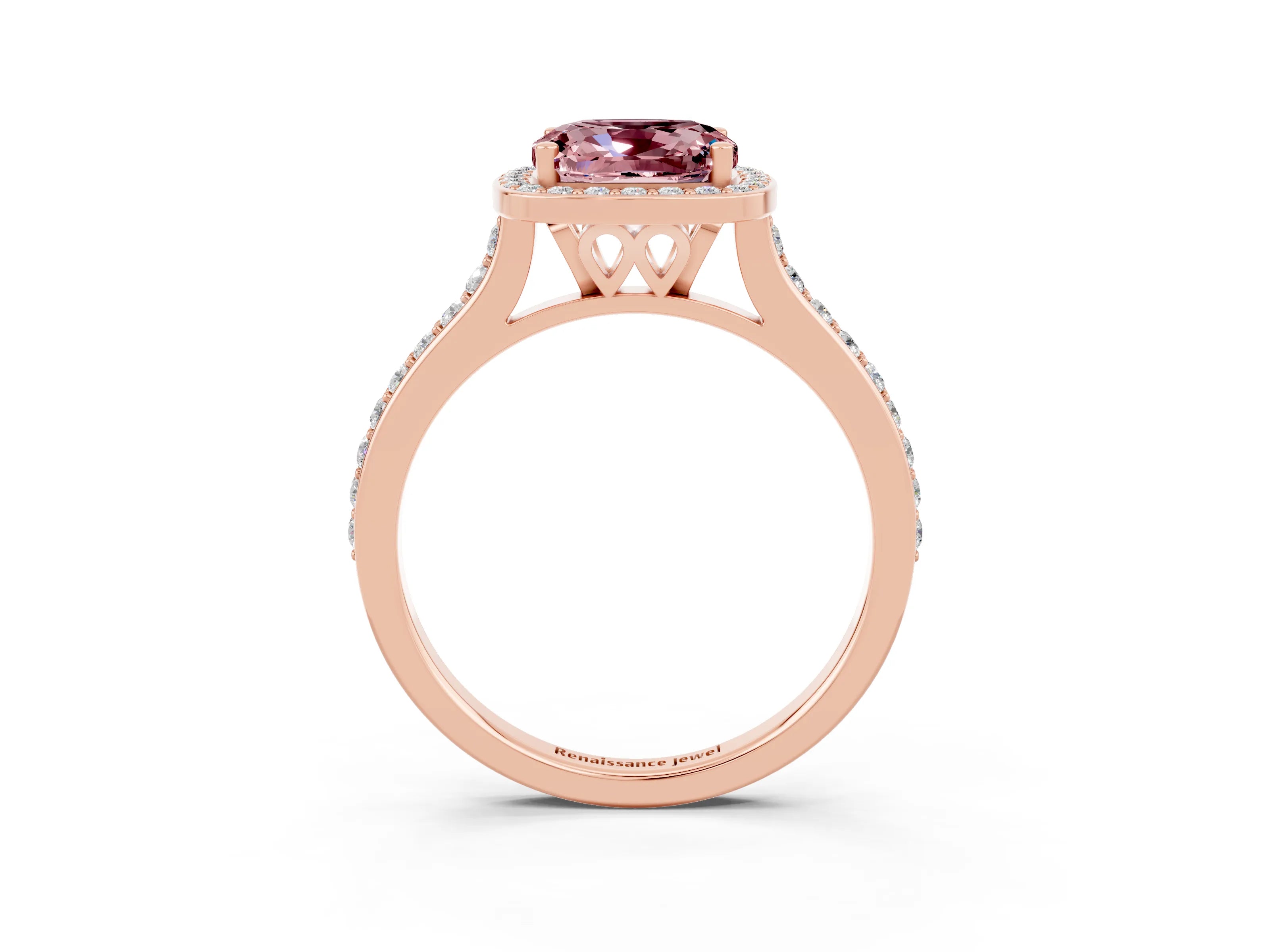 Rose gold Cushion Cut Halo Round Diamond Pavé Band with Four-Prong Setting_3