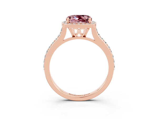 Rose gold Cushion Cut Halo Round Diamond Pavé Band with Four-Prong Setting
