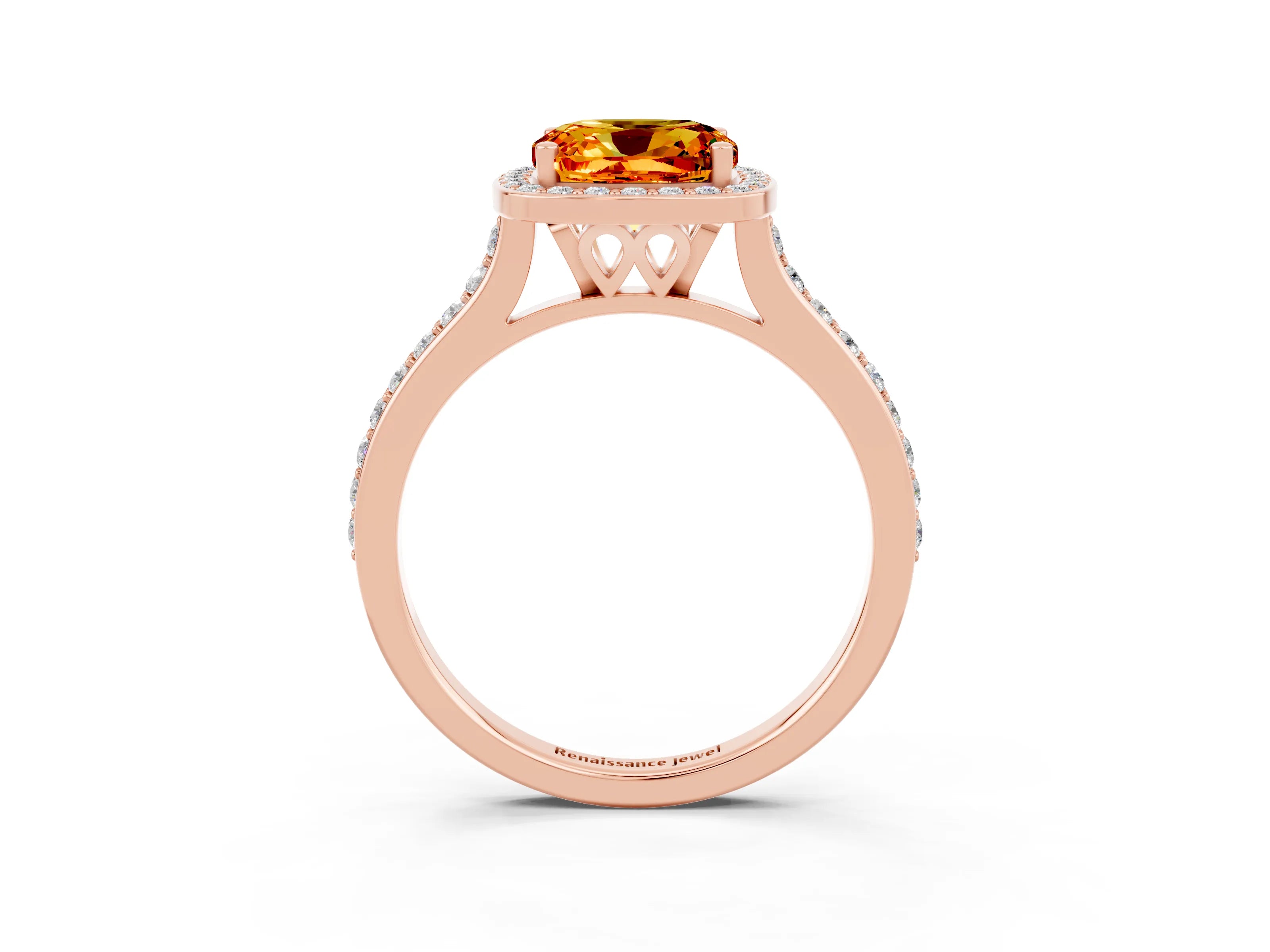 Rose gold Cushion Cut Halo Round Diamond Pavé Band with Four-Prong Setting_3