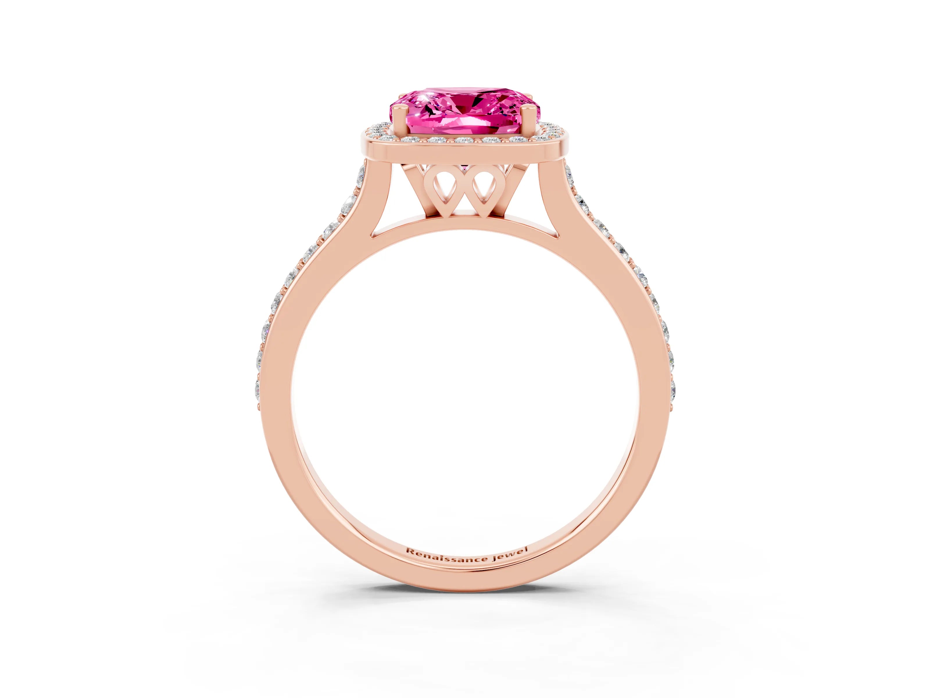 Rose gold Cushion Cut Halo Round Diamond Pavé Band with Four-Prong Setting_3